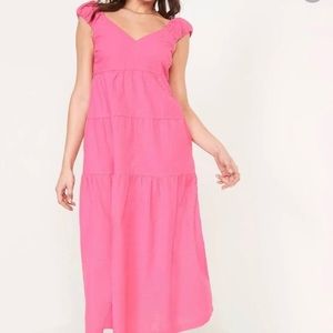 Old Navy Women's Pink Fit & Flare Tiered Seersucker All-Day Maxi Dress Large